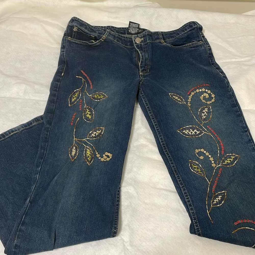 Rampage Embroidered Boot Bottom Jeans